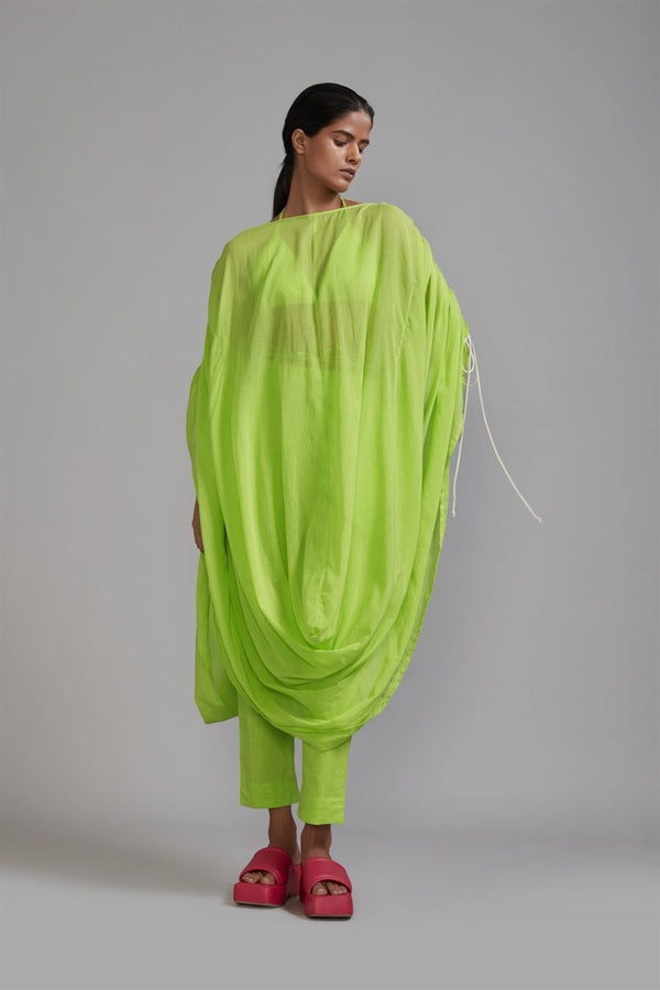 New Season Summer/Fall 23-Coord Set Green Gathered Cowl Tunic 3pcs Cotton Neon-MT GATH Cowl Tunic Coord Set-ML Neon Green 3pcs-Fashion Edit Mati - Shop Cult Modern