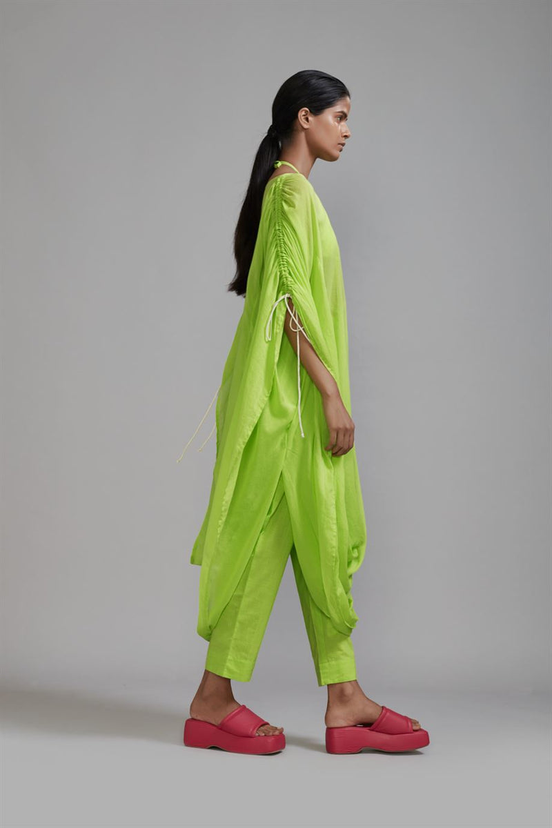 New Season Summer/Fall 23-Coord Set Green Gathered Cowl Tunic 3pcs Cotton Neon-MT GATH Cowl Tunic Coord Set-ML Neon Green 3pcs-Fashion Edit Mati - Shop Cult Modern