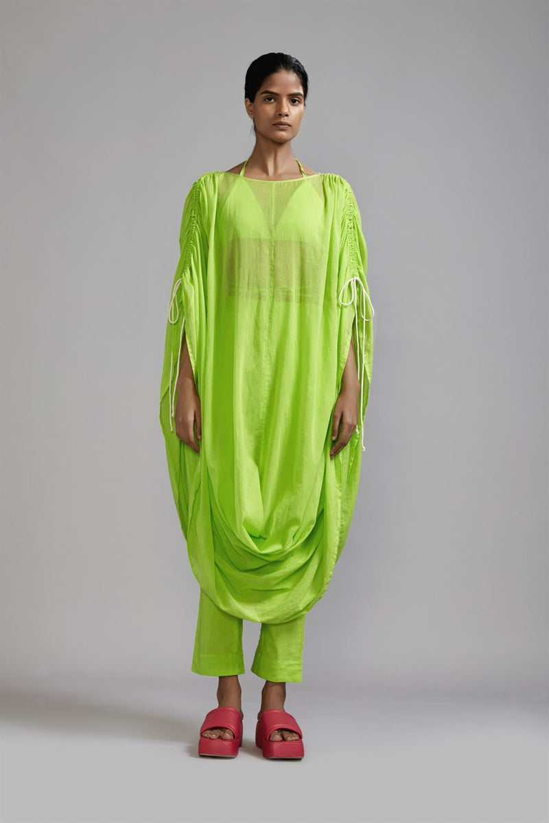 New Season Summer/Fall 24-Tunic Green Gathered Cowl Cotton Neon-MT GATH Cowl Tunic-ML Neon Green-Fashion Edit Mati - Shop Cult Modern