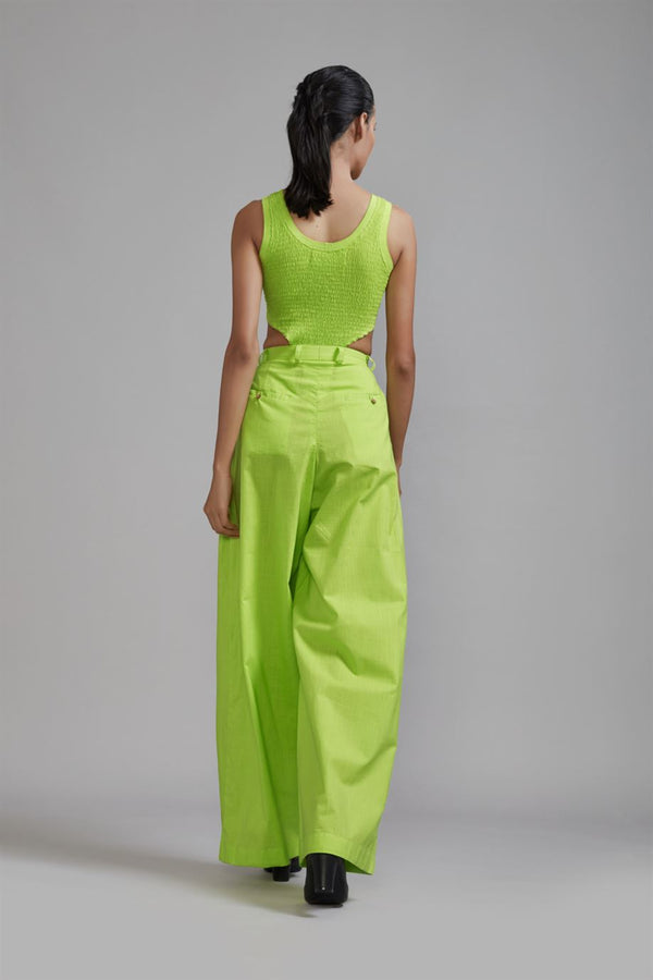 New Season Summer/Fall 23-Pants Green Long Pleated Cotton Neon-MT PL Trouser-Neon Green-Fashion Edit Mati - Shop Cult Modern