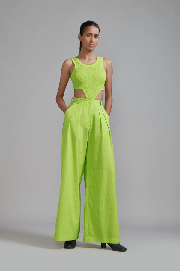 New Season Summer/Fall 24-Pants Green Long Pleated Cotton Neon-MT PL Trouser-Neon Green-Fashion Edit Mati - Shop Cult Modern