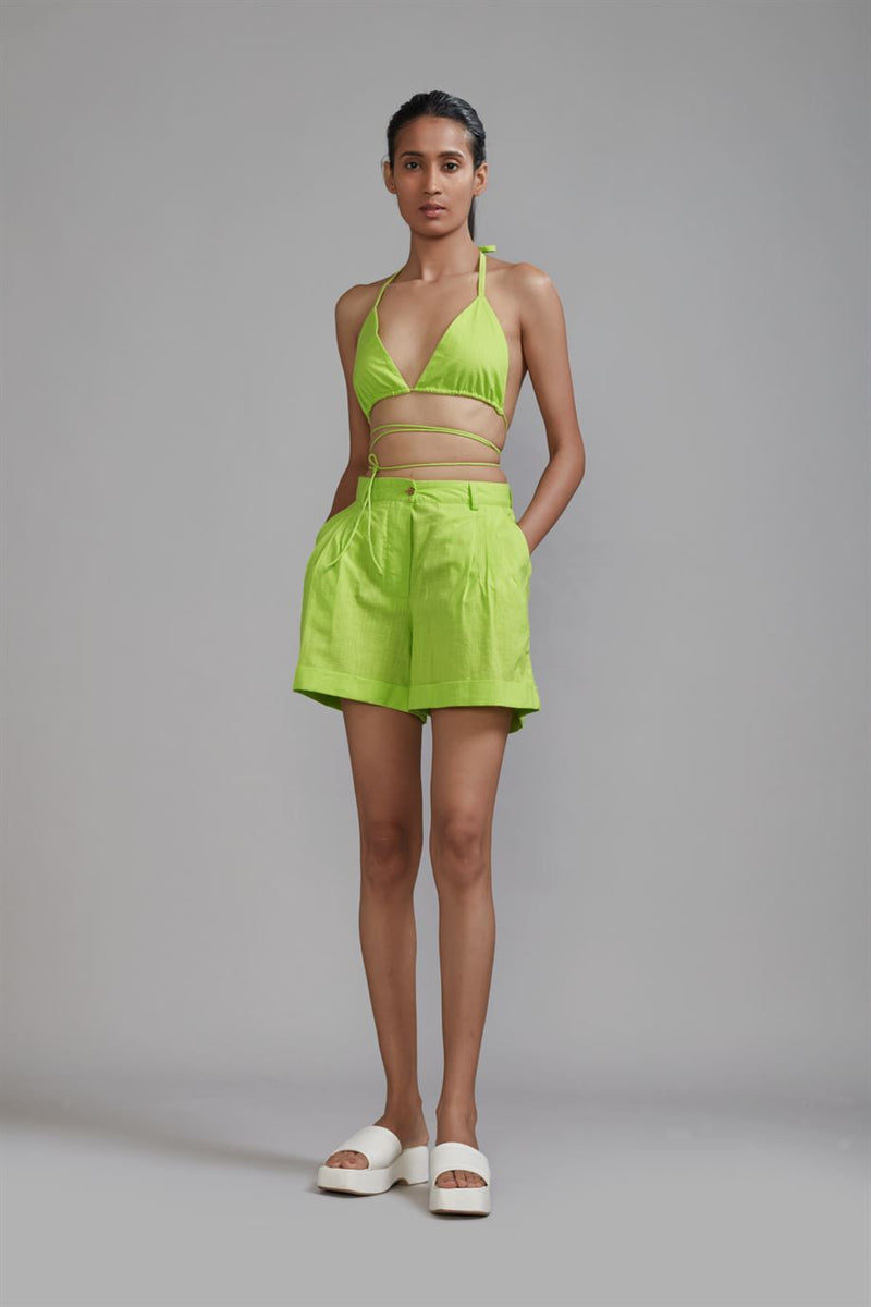 New Season Summer/Fall 23-Top Green Overlap Bralette Cotton Neon-MT  Bralette-Neon Green-Fashion Edit Mati