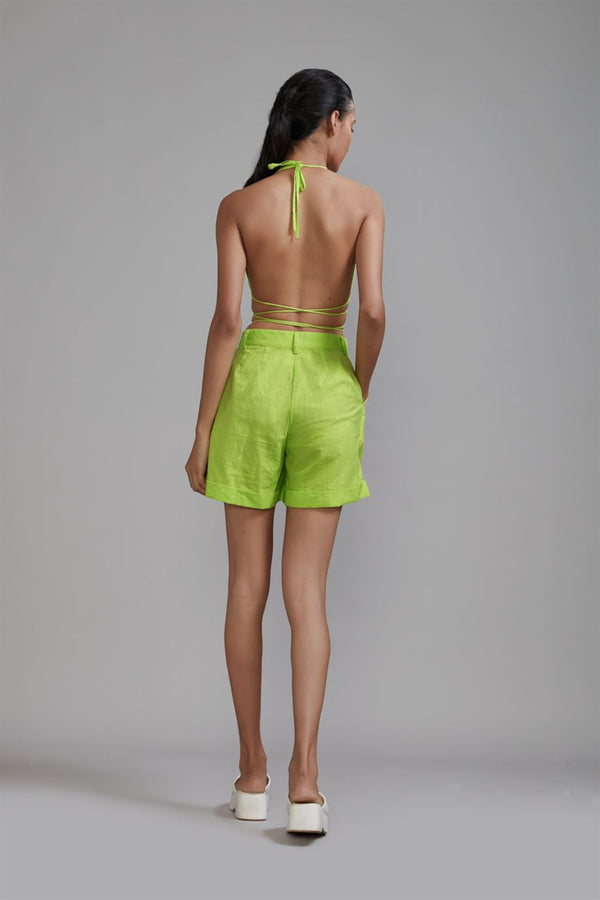 New Season Summer/Fall 2024-Coord Set Green Overlap Bralette-Shorts 2pcs Cotton Neon-MT BR-Shorts Coord Set-Neon Green 2pcs-Fashion Edit Mati - Shop Cult Modern