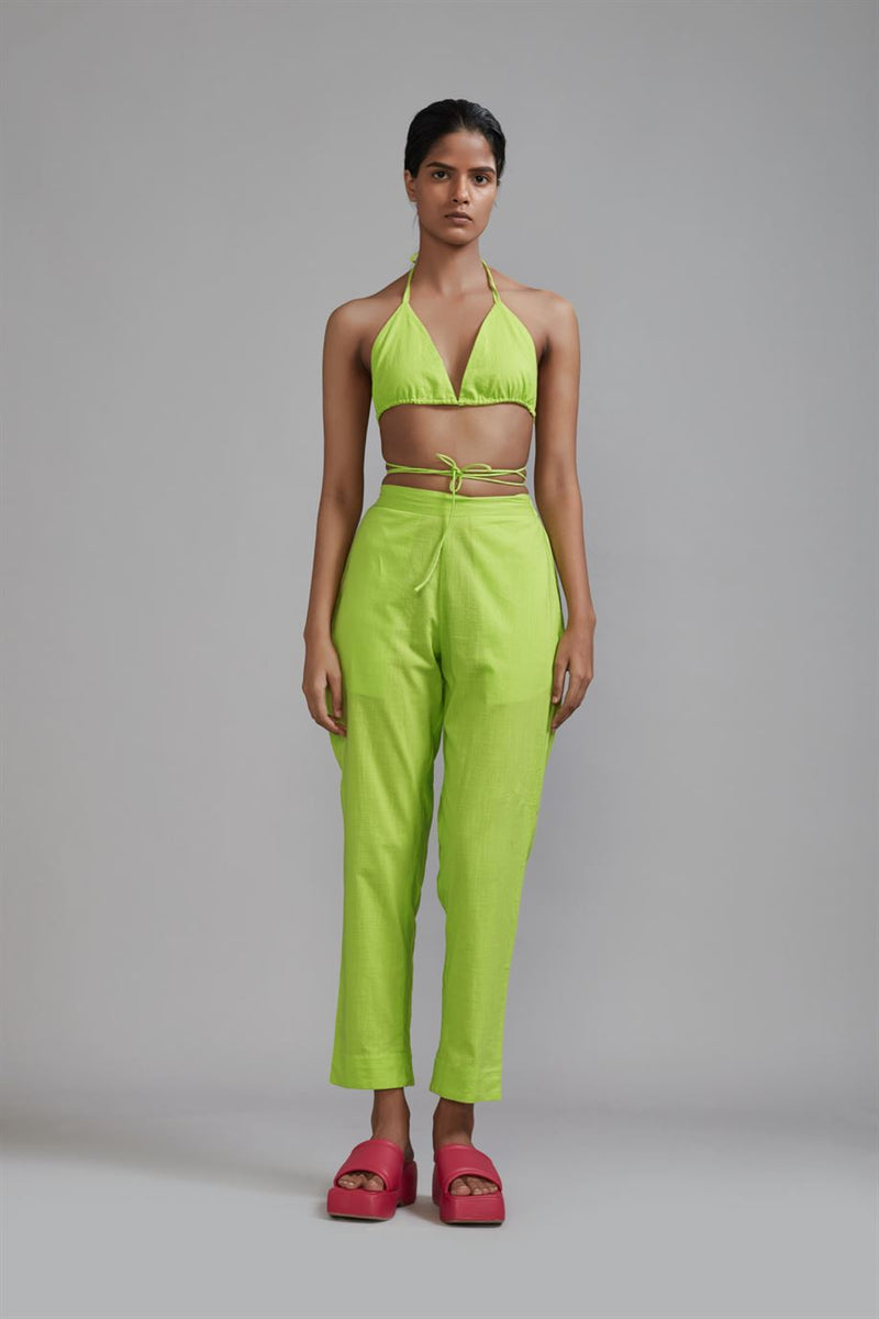 New Season Summer/Fall 24-Pants Green Long Pleated Cotton Neon-MT PL Trouser-Neon Green-Fashion Edit Mati - Shop Cult Modern