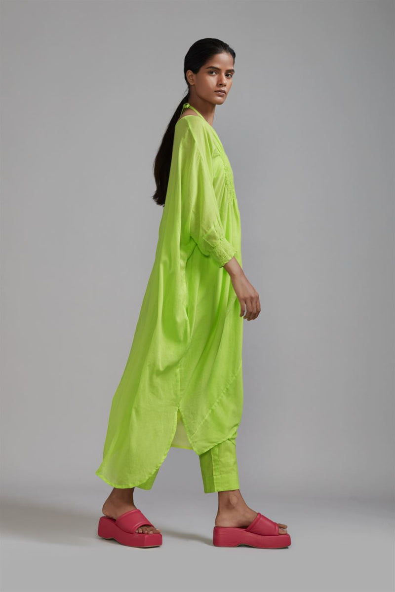 New Season Summer/Fall 2024-Coord Set Green Smocked Cowl Tunic 3pcs Cotton Neon-MT Smoc Cowl Tunic Coord Set-ML Neon Green 3pcs-Fashion Edit Mati - Shop Cult Modern