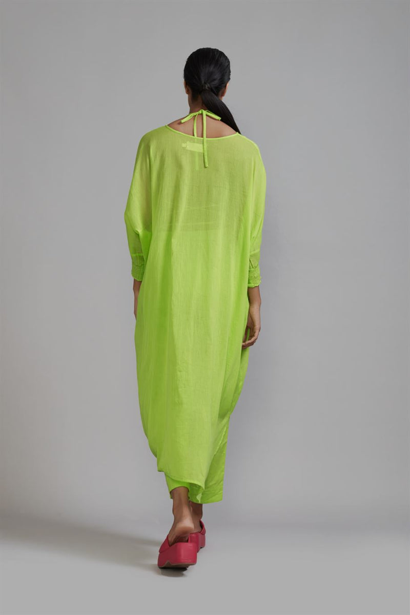 New Season Summer/Fall 23-Tunic Green Smocked Cowl Cotton Neon-MT Smoc Cowl Tunic-ML Neon Green-Fashion Edit Mati - Shop Cult Modern