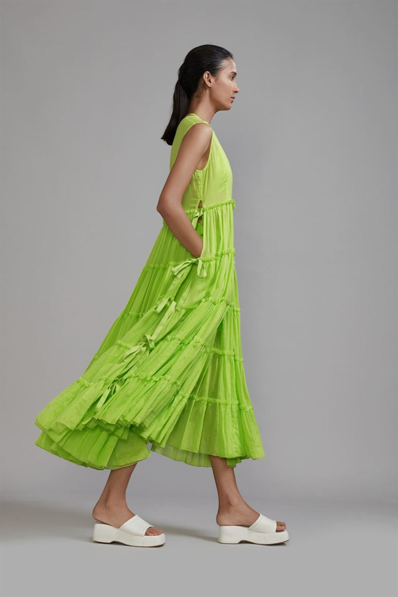 New Season Summer/Fall 24-Tunic Green Tiered Tie Cotton Neon-MT TR TIE Tunic-Neon Green-Fashion Edit Mati - Shop Cult Modern