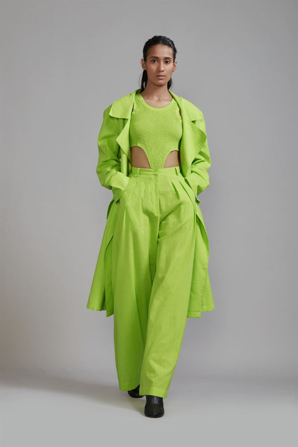 New Season Summer/Fall 23-Coord Set Green Trench Jacket Cotton Neon-MT KA TR Jacket Coord Set-Neon Green 3pcs-Fashion Edit Mati - Shop Cult Modern