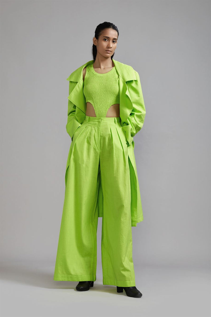 New Season Summer/Fall 2024-Coord Set Green Trench Jacket Cotton Neon-MT KA TR Jacket Coord Set-Neon Green 3pcs-Fashion Edit Mati - Shop Cult Modern