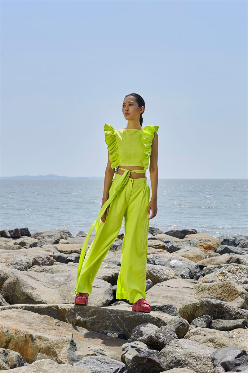 New Season Summer/Fall 24-Top Green Overlap Cotton Neon-MT Overlap Top-Neon Green-Fashion Edit Mati - Shop Cult Modern