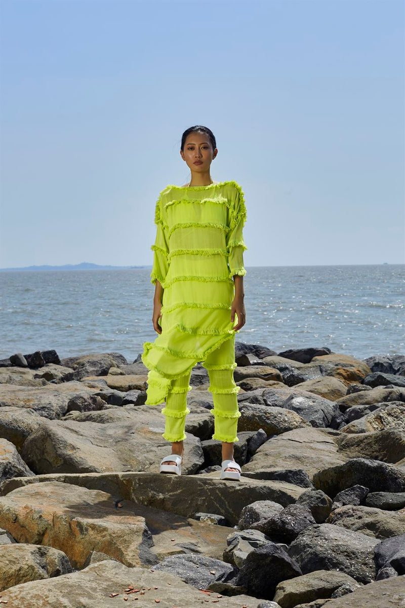 New Season Summer/Fall 24-Tunic Green Tassle Tier Cotton Neon-MT Tassle Tier Tunic-L1 ML Neon Green-Fashion Edit Mati - Shop Cult Modern