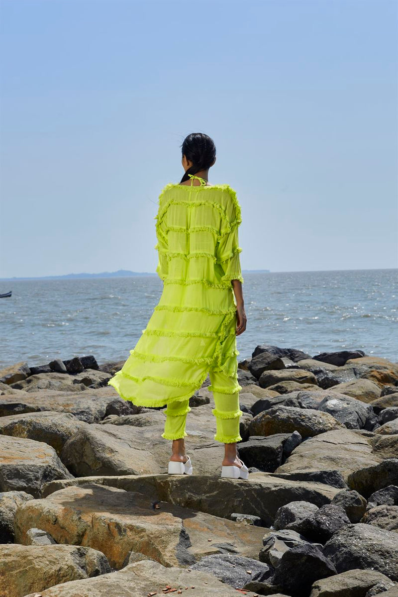 New Season Summer/Fall 2024-Coord Set Green Tassle Tier Tunic Cotton Neon-MT Tassle Tier Coord Set-ML Neon Green-Fashion Edit Mati - Shop Cult Modern