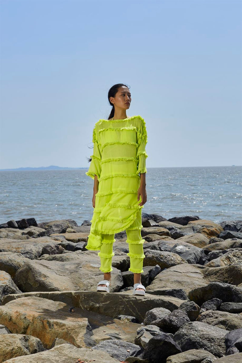 New Season Summer/Fall 2024-Coord Set Green Tassle Tier Tunic Cotton Neon-MT Tassle Tier Coord Set-ML Neon Green-Fashion Edit Mati - Shop Cult Modern