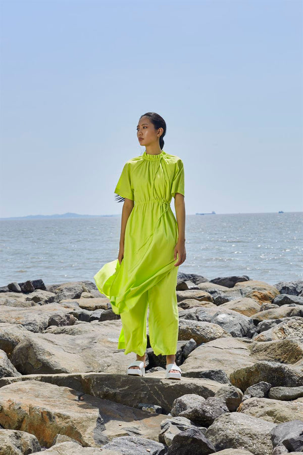 New Season Summer/Fall 23-Coord Set Green Tora Tunic Cotton Neon-MT Tora Coord Set-Neon Green-Fashion Edit Mati - Shop Cult Modern