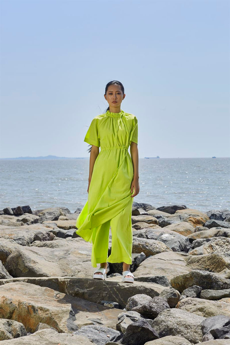 New Season Summer/Fall 23-Coord Set Green Tora Tunic Cotton Neon-MT Tora Coord Set-Neon Green-Fashion Edit Mati - Shop Cult Modern