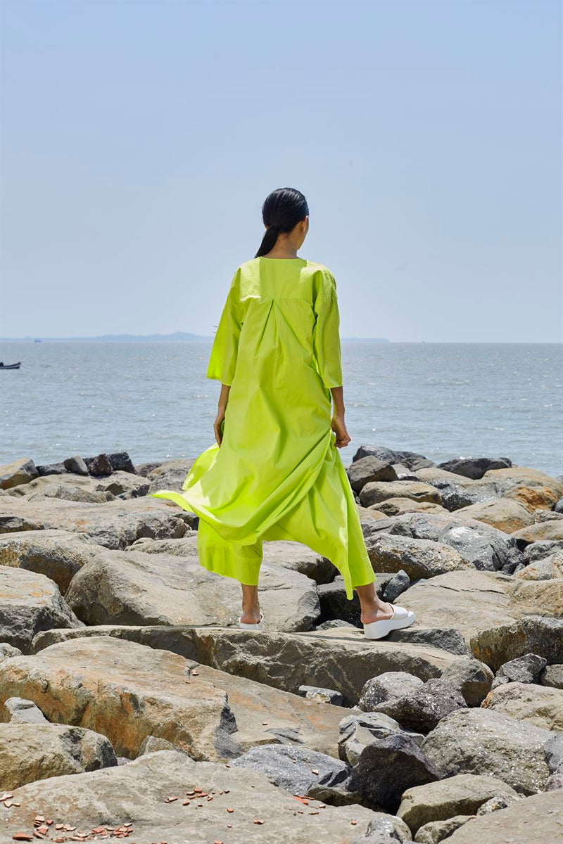 New Season Summer/Fall 23-Coord Set Green Placket Tunic Cotton Neon-MT Placket Coord Set-Neon Green-Fashion Edit Mati - Shop Cult Modern