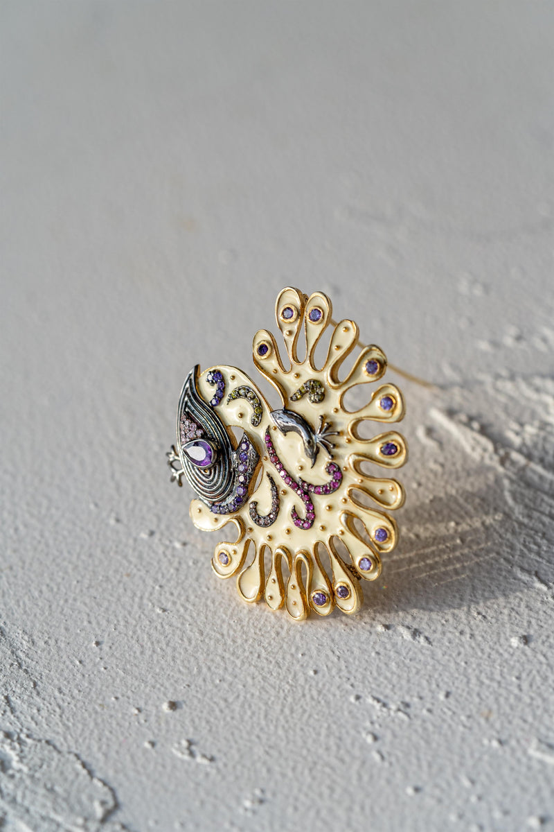 Demi Fine Jewelry-Two-Tone Plated-Brooch-Ecstatic Peacock Dance Silver-O02/21-Fashion Edit Unbent - Shop Cult Modern
