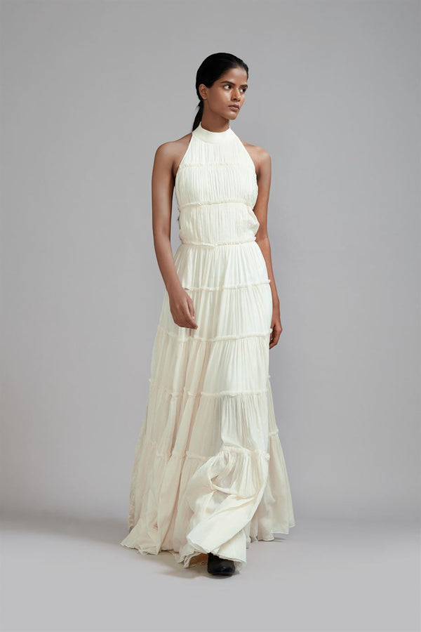 New Season Summer/Fall 23-Dress Backless Tiered Gown Cotton Offwhite-MT Backless Gown-ML Offwhite-Fashion Edit Mati - Shop Cult Modern