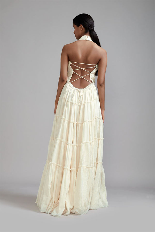 New Season Summer/Fall 23-Dress Backless Tiered Gown Cotton Offwhite-MT Backless Gown-ML Offwhite-Fashion Edit Mati - Shop Cult Modern