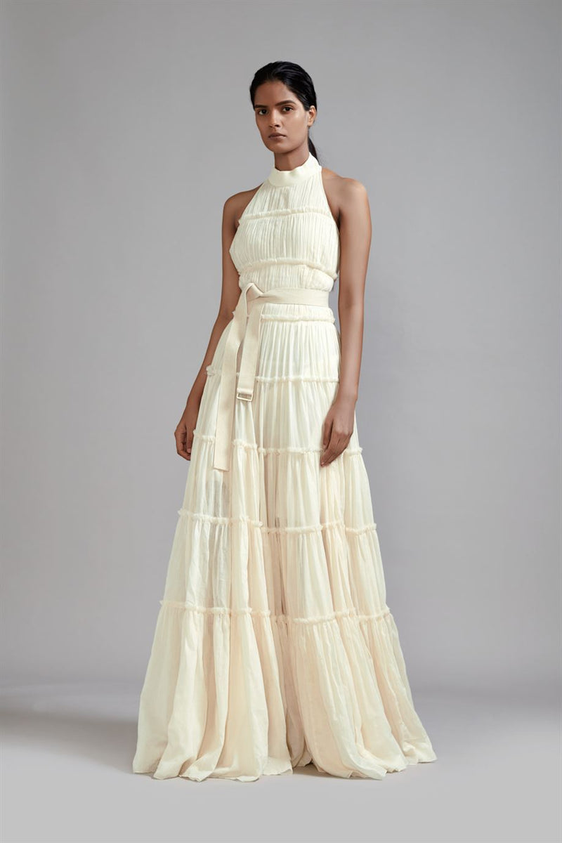 New Season Summer/Fall 24-Dress Backless Tiered Gown Cotton Offwhite-MT Backless Gown-ML Offwhite-Fashion Edit Mati - Shop Cult Modern