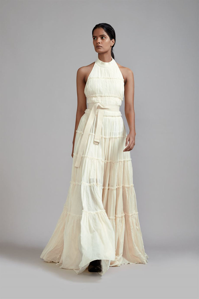 New Season Summer/Fall 24-Dress Backless Tiered Gown Cotton Offwhite-MT Backless Gown-ML Offwhite-Fashion Edit Mati - Shop Cult Modern