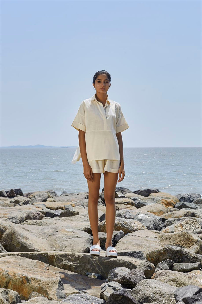 New Season Summer/Fall 23-Top Ekin Cotton Offwhite-MT Ekin Shirt-Oatmeal Slub-Fashion Edit Mati - Shop Cult Modern