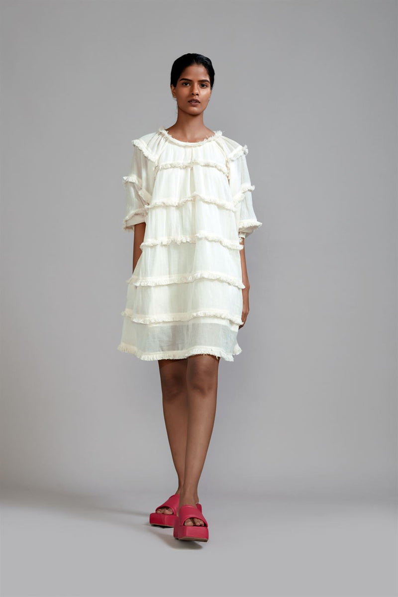 New Season Summer/Fall 23-Dress Fringed Short Cotton Offwhite-MT FR SH Dress-ML Offwhite-Fashion Edit Mati - Shop Cult Modern