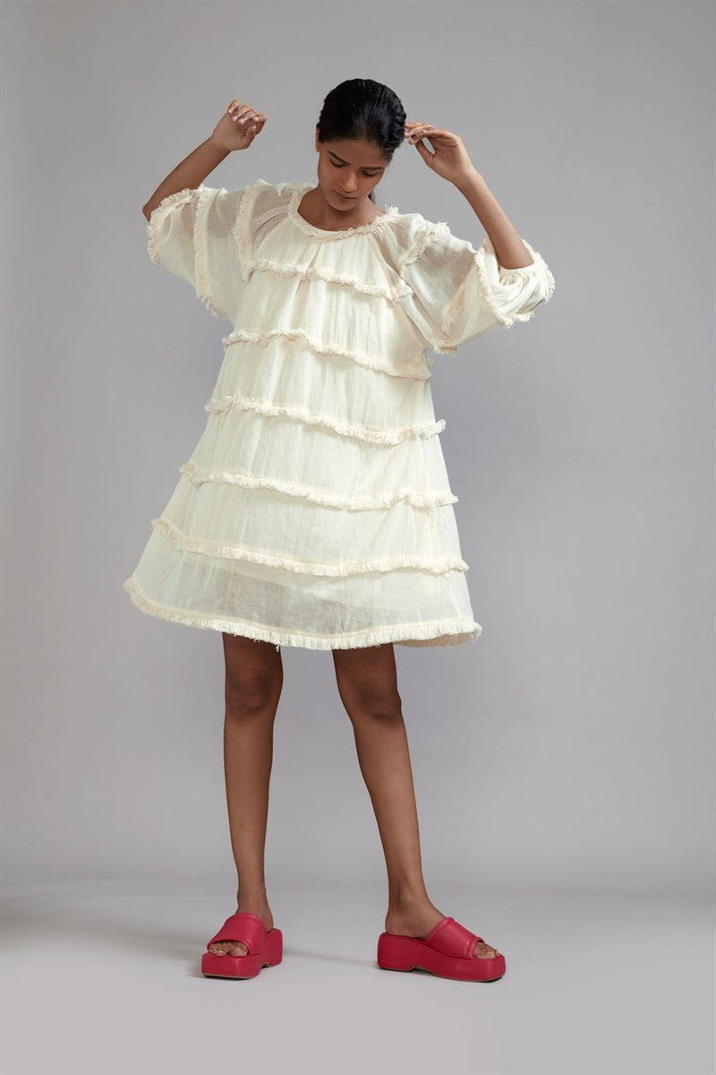 New Season Summer/Fall 24-Dress Fringed Short Cotton Offwhite-MT FR SH Dress-ML Offwhite-Fashion Edit Mati - Shop Cult Modern