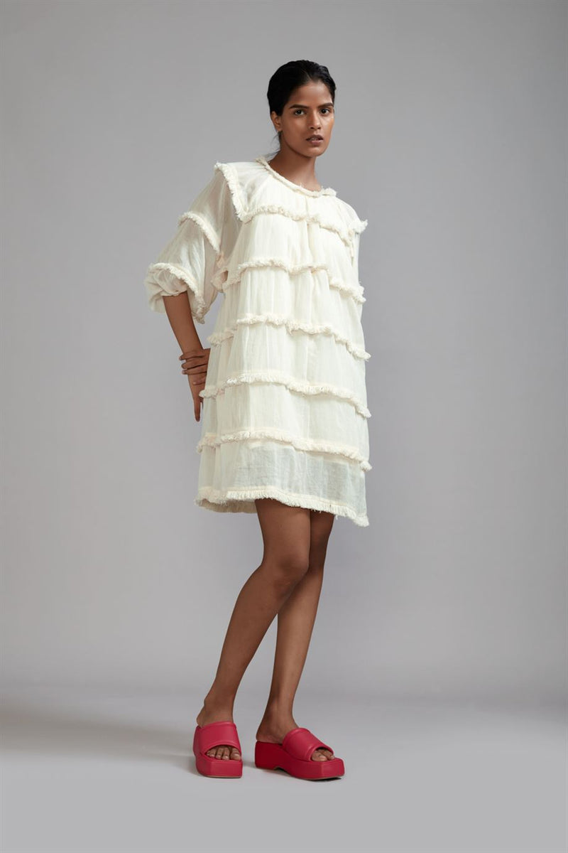 New Season Summer/Fall 23-Dress Fringed Short Cotton Offwhite-MT FR SH Dress-ML Offwhite-Fashion Edit Mati - Shop Cult Modern