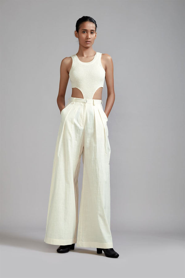 New Season Summer/Fall 23-Pants Long Pleated Cotton Offwhite-MT PL Trouser-Offwhite-Fashion Edit Mati - Shop Cult Modern