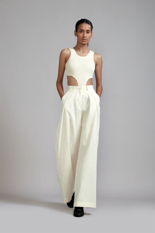 New Season Summer/Fall 23-Pants Long Pleated Cotton Offwhite-MT PL Trouser-Offwhite-Fashion Edit Mati - Shop Cult Modern