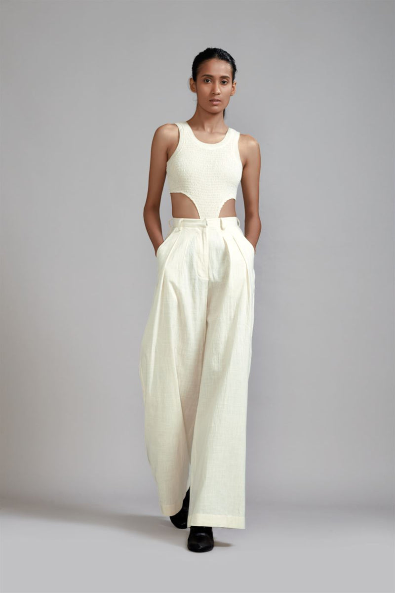 New Season Summer/Fall 24-Pants Long Pleated Cotton Offwhite-MT PL Trouser-Offwhite-Fashion Edit Mati - Shop Cult Modern