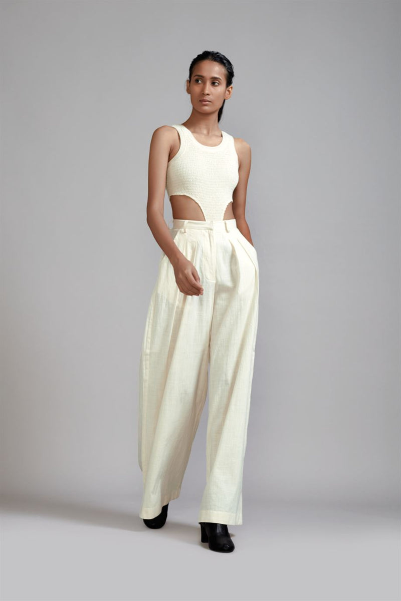 New Season Summer/Fall 24-Pants Long Pleated Cotton Offwhite-MT PL Trouser-Offwhite-Fashion Edit Mati - Shop Cult Modern