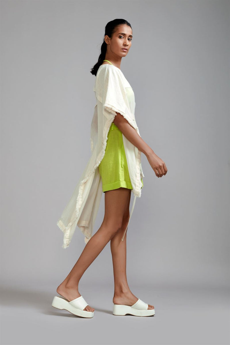 New Season Summer/Fall 2024-Coord Set Fringed Kaftan Coord Cotton Offwhite-Neon Green-MT FR Kaftan Coord-Offwhite-NG 3pcs-Fashion Edit Mati - Shop Cult Modern