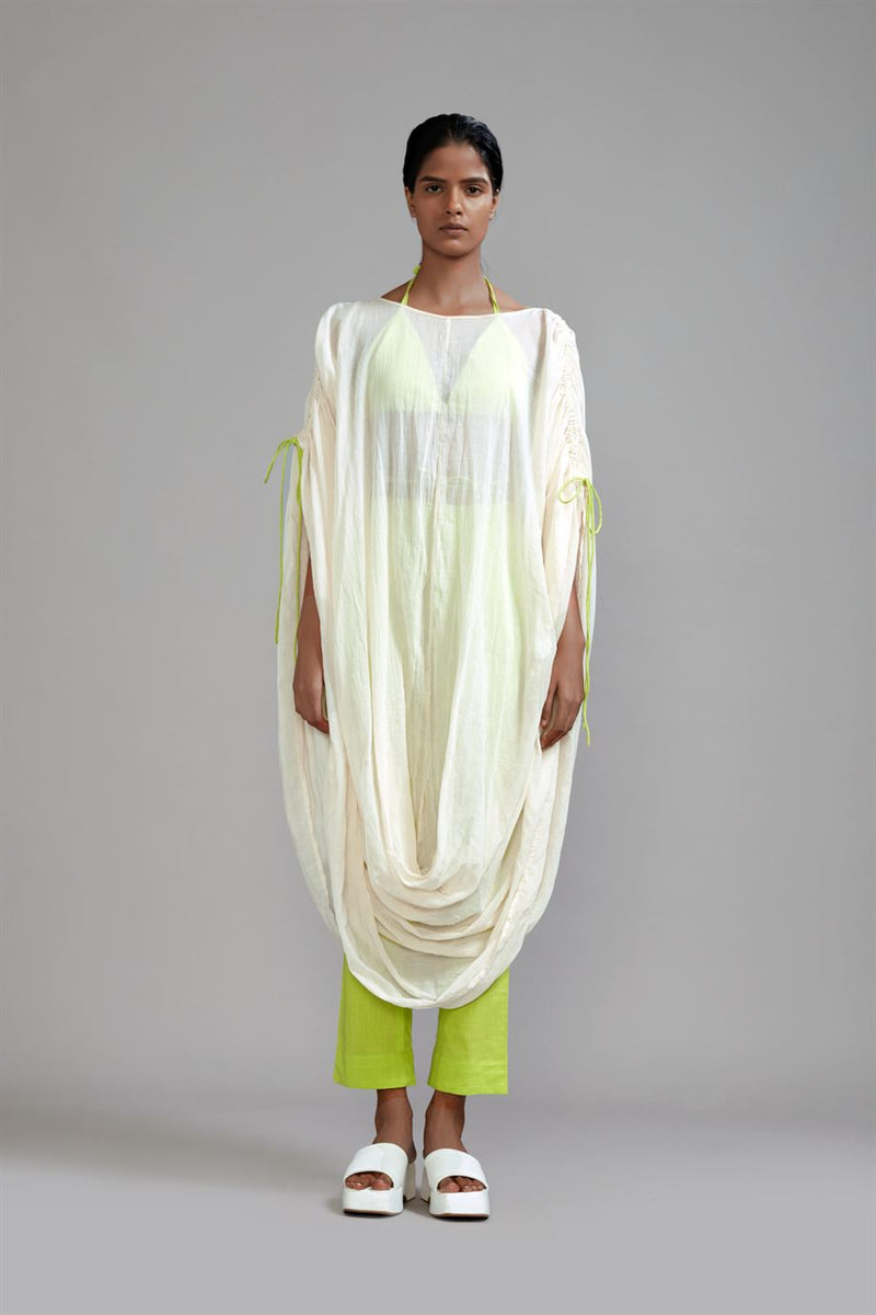 New Season Summer/Fall 24-Tunic Gathered Cowl Cotton Offwhite-Neon Green-MT GATH Cowl Tunic-ML Offwhite-Fashion Edit Mati - Shop Cult Modern