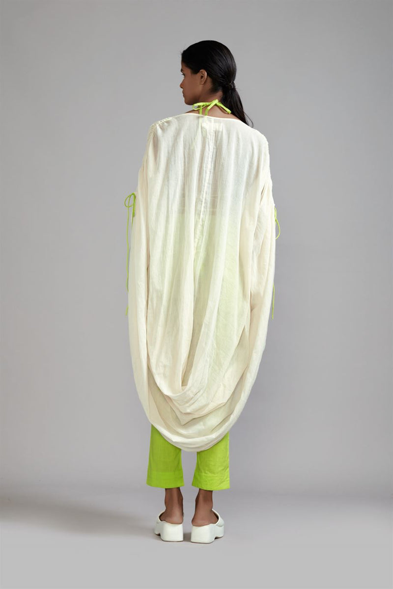 New Season Summer/Fall 24-Tunic Gathered Cowl Cotton Offwhite-Neon Green-MT GATH Cowl Tunic-ML Offwhite-Fashion Edit Mati - Shop Cult Modern