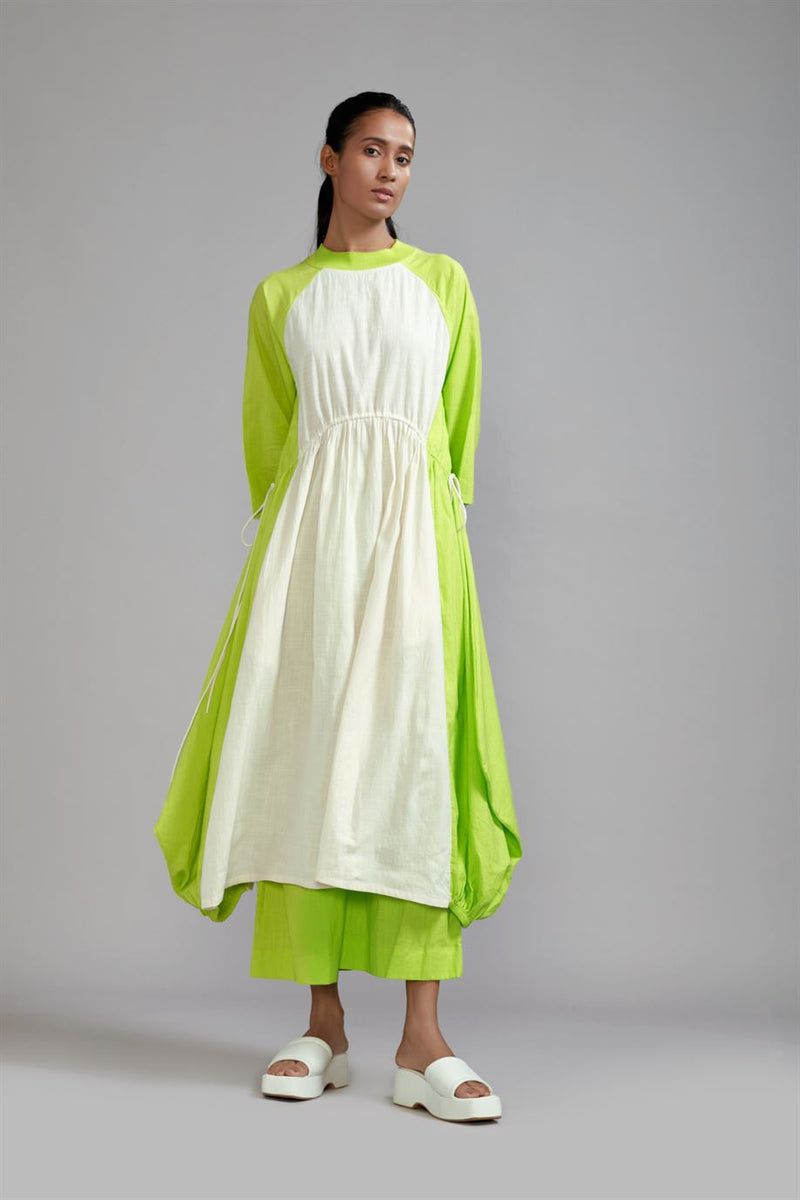 New Season Summer/Fall 24-Tunic Raglan Vari Cotton Offwhite-Neon Green-MT CB RAG VARI Dress-Offwhite-NG-Fashion Edit Mati - Shop Cult Modern