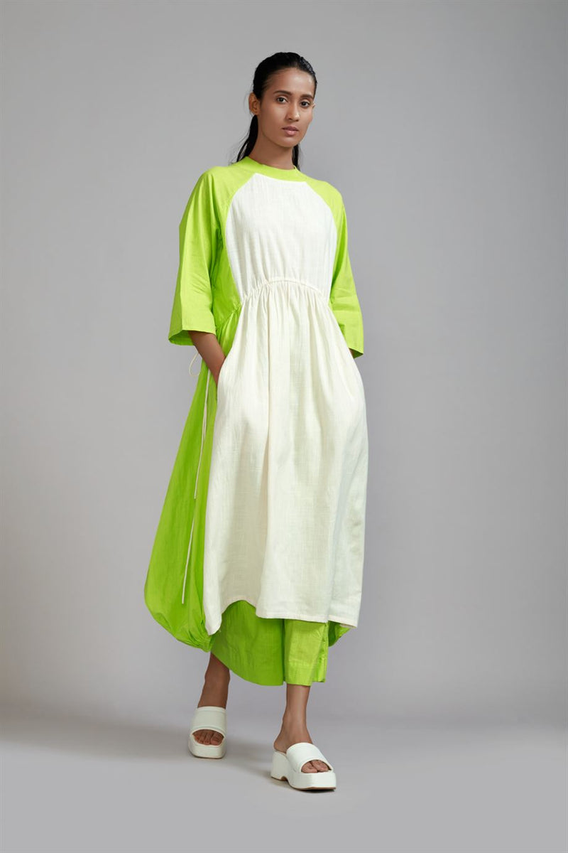 New Season Summer/Fall 24-Tunic Raglan Vari Cotton Offwhite-Neon Green-MT CB RAG VARI Dress-Offwhite-NG-Fashion Edit Mati - Shop Cult Modern