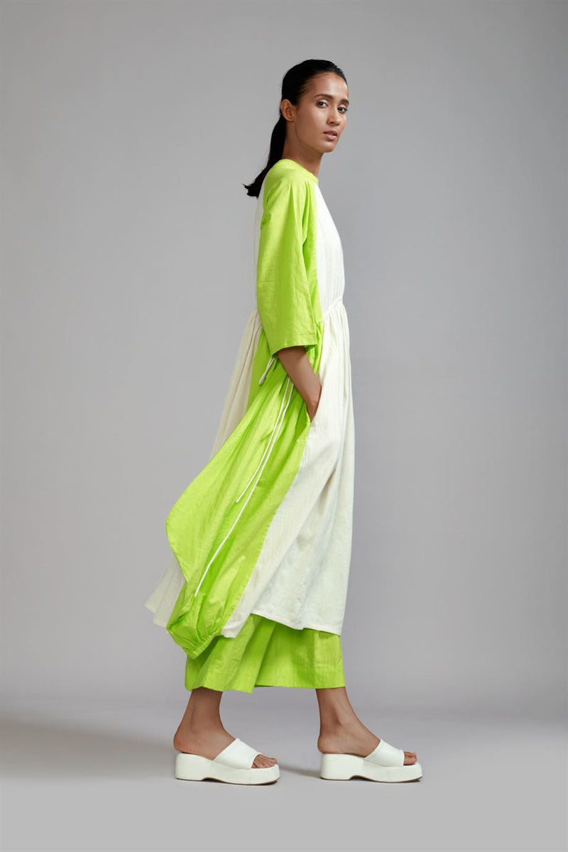 New Season Summer/Fall 24-Tunic Raglan Vari Cotton Offwhite-Neon Green-MT CB RAG VARI Dress-Offwhite-NG-Fashion Edit Mati - Shop Cult Modern