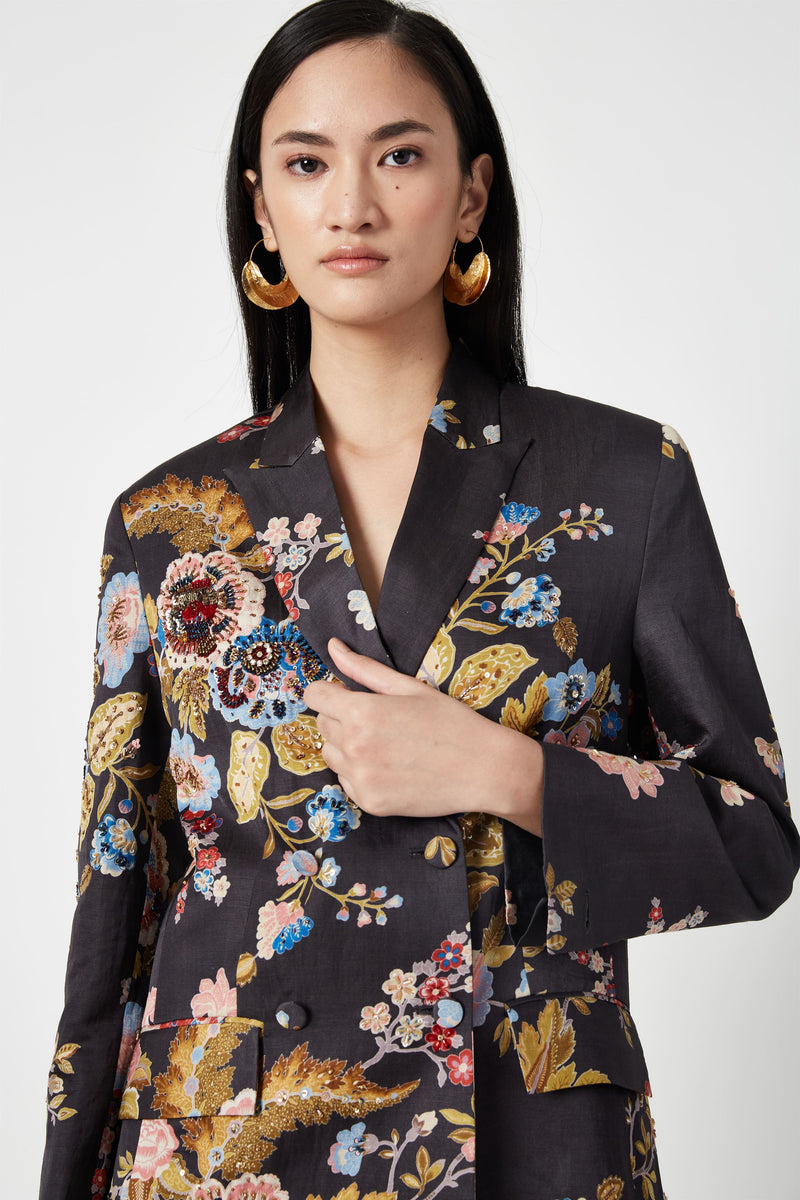 Summer Jacket Linen Satin Diana Printed-Fashion Edit Java 3-7JV-128-Payal Pratap - Shop Cult Modern