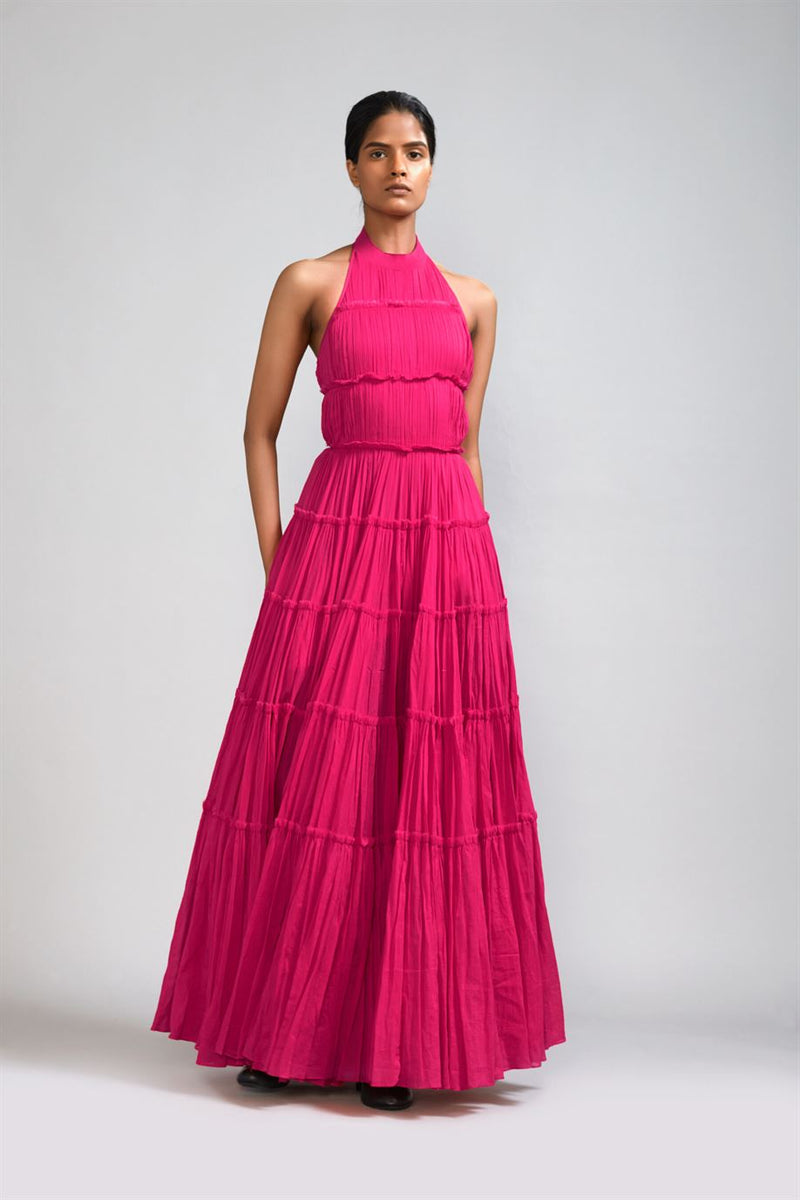 New Season Summer/Fall 24-Dress Backless Tiered Gown Cotton Pink-MT Backless Gown-ML Pink-Fashion Edit Mati - Shop Cult Modern