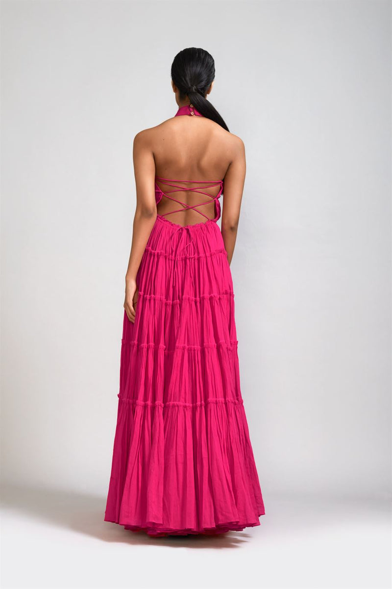 New Season Summer/Fall 24-Dress Backless Tiered Gown Cotton Pink-MT Backless Gown-ML Pink-Fashion Edit Mati - Shop Cult Modern