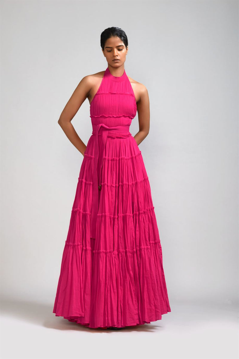 New Season Summer/Fall 24-Dress Backless Tiered Gown Cotton Pink-MT Backless Gown-ML Pink-Fashion Edit Mati - Shop Cult Modern