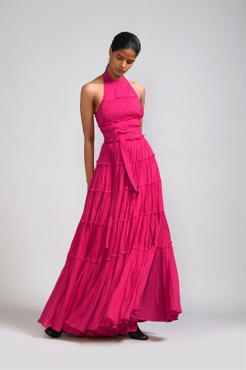 New Season Summer/Fall 24-Dress Backless Tiered Gown Cotton Pink-MT Backless Gown-ML Pink-Fashion Edit Mati - Shop Cult Modern