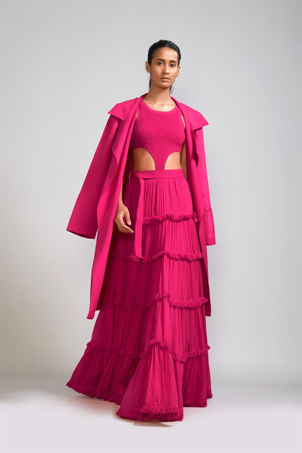 New Season Summer/Fall 2024-Coord Set Bodysuit-Lehenga-Jacket Cotton Pink-MT BS TR Jack Lehenga Coord Set-Pink 3pcs-Fashion Edit Mati - Shop Cult Modern