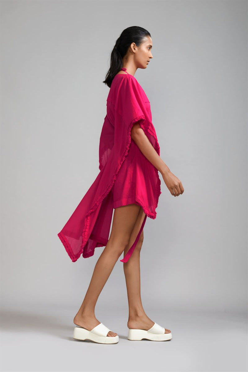 New Season Summer/Fall 24-Top Fringed Kaftan Cotton Pink-MT FR Kaftan Top-KA ML Pink-Fashion Edit Mati - Shop Cult Modern