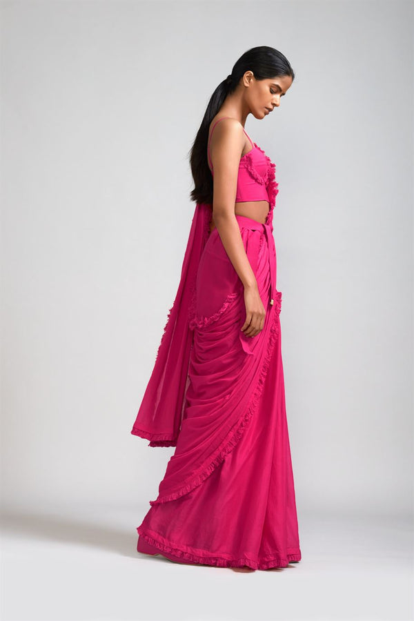 New Season Summer/Fall 23-Saree Fringed Cotton Pink-MT FR Saree-KA ML Pink-Fashion Edit Mati - Shop Cult Modern
