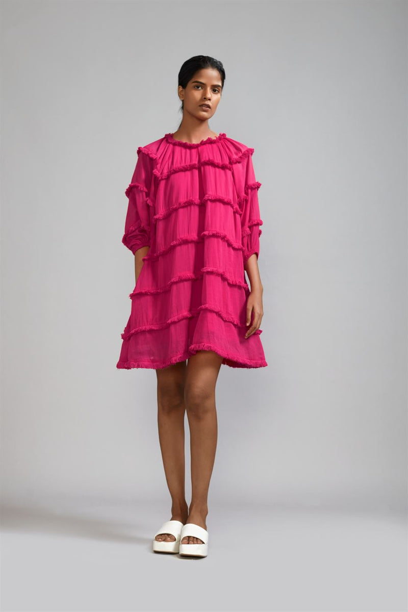 New Season Summer/Fall 24-Dress Fringed Short Cotton Pink-MT FR SH Dress-KA ML Pink-Fashion Edit Mati - Shop Cult Modern