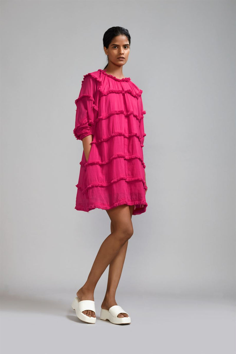 New Season Summer/Fall 24-Dress Fringed Short Cotton Pink-MT FR SH Dress-KA ML Pink-Fashion Edit Mati - Shop Cult Modern