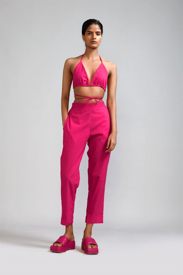 New Season Summer/Fall 2024-Coord Set Overlap Bralette-SE Pants 2pcs Cotton Pink-MT BR-SE Pant Coord Set-Pink-Fashion Edit Mati - Shop Cult Modern